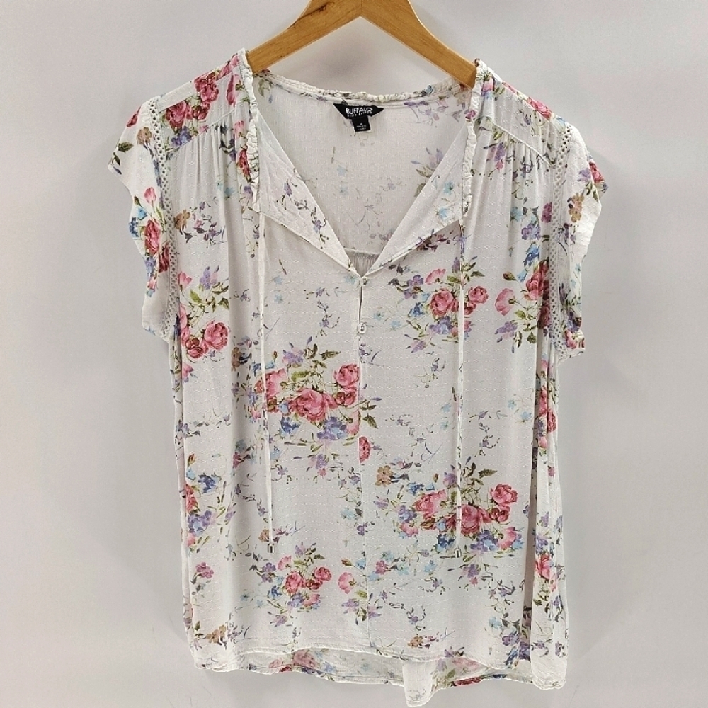 David Bitton BUFFALO Blouse Size Medium White Floral Print